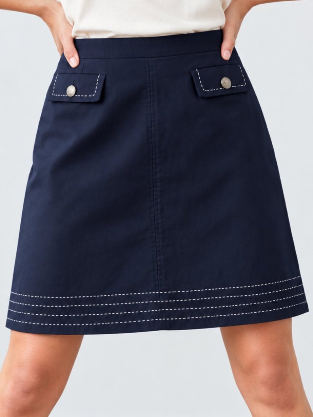 Brooks Brothers Navy A-Line Skirt White Stitching Size 12